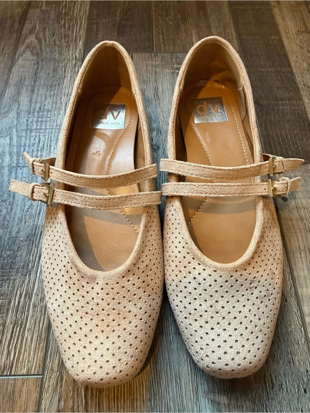 Dolce Vita Perforated Suede Mary Jane Flats in Blush